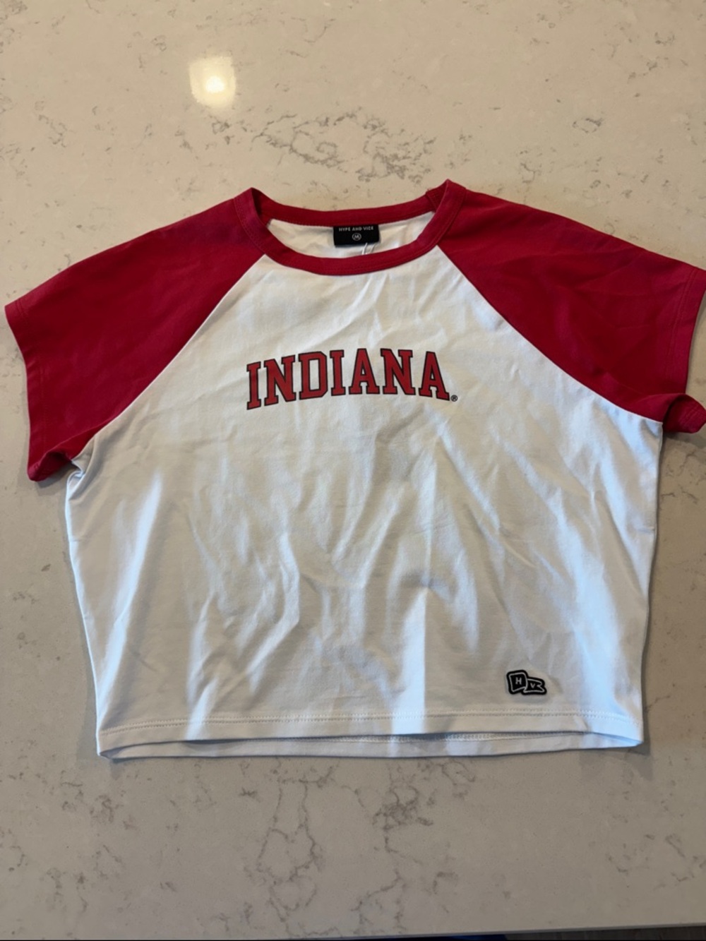 Collage Licensed Hype and Vice IU Indiana Cropped Tee - Red & White